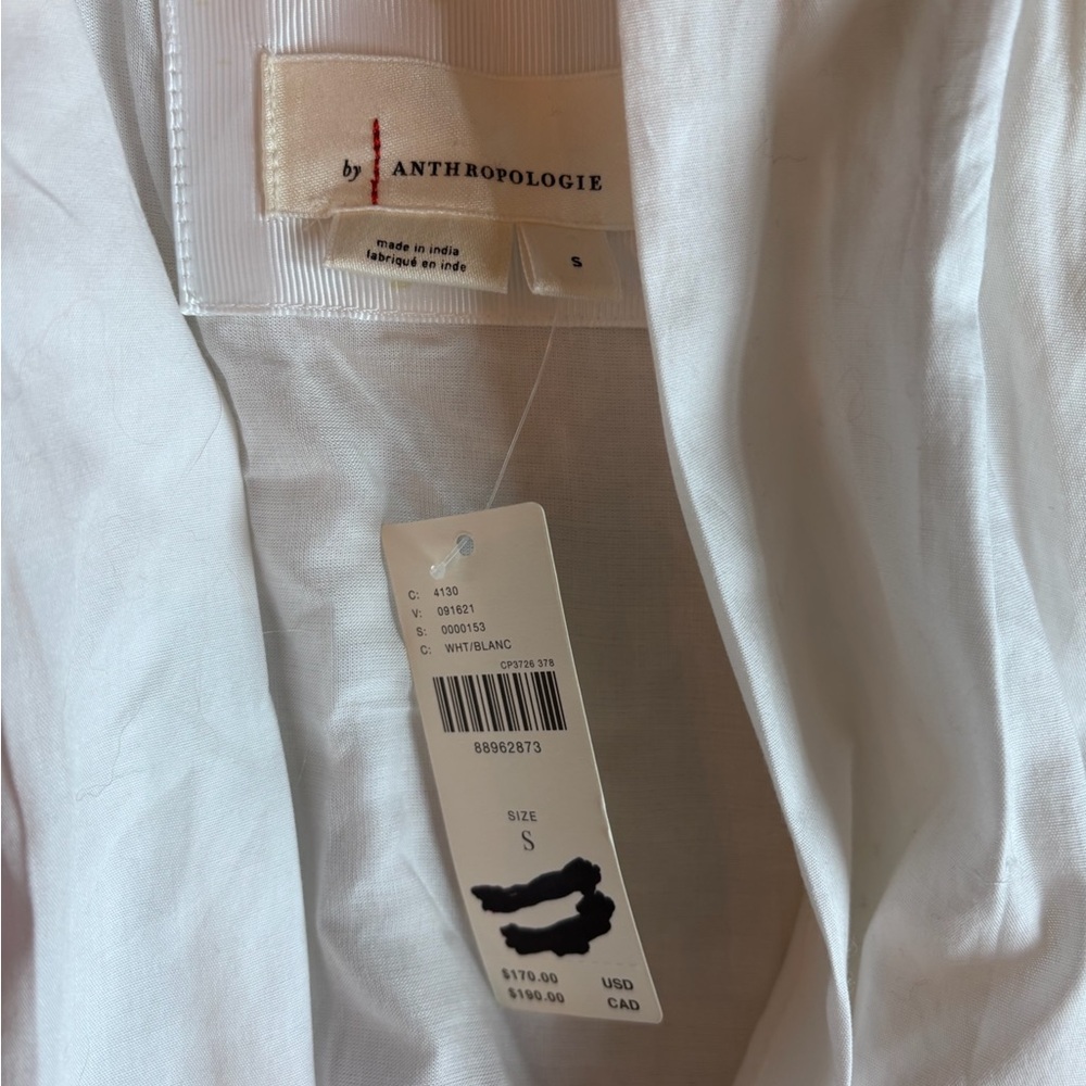 Anthropologie White Cotton Midi Dress NWT Smocked Waist Size Small Pockets Lined - Picture 3 of 11